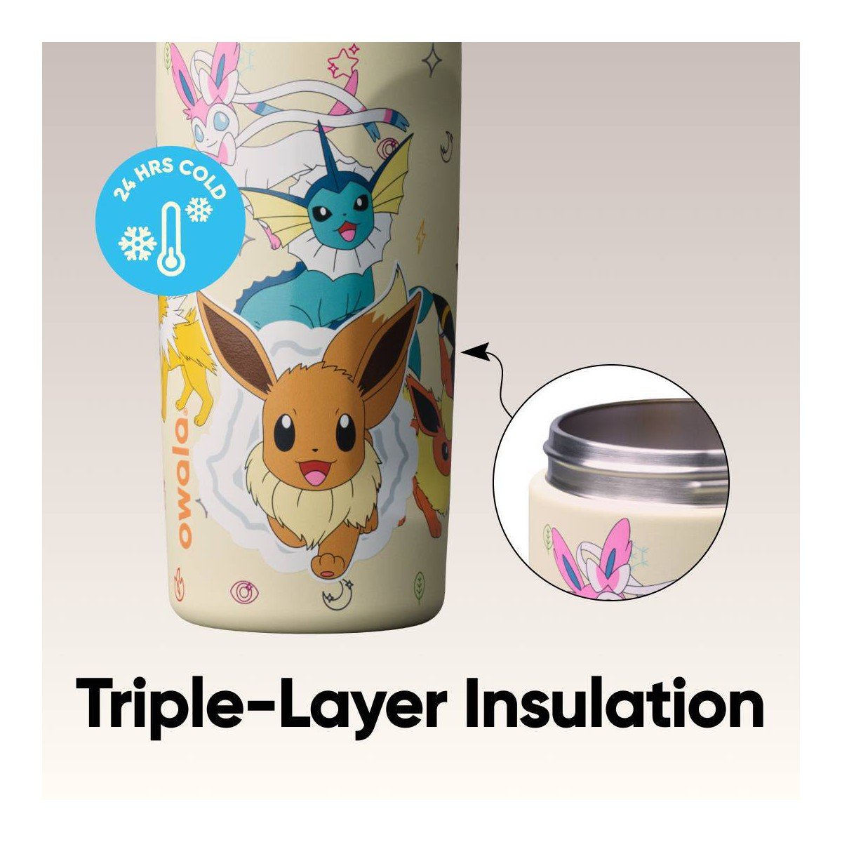 BOTELLA OWALA FREESIP POKEMON EEVEE EVOLUTIONS DE ACERO INOXIDABLE 16 OZ 473 ML - 4