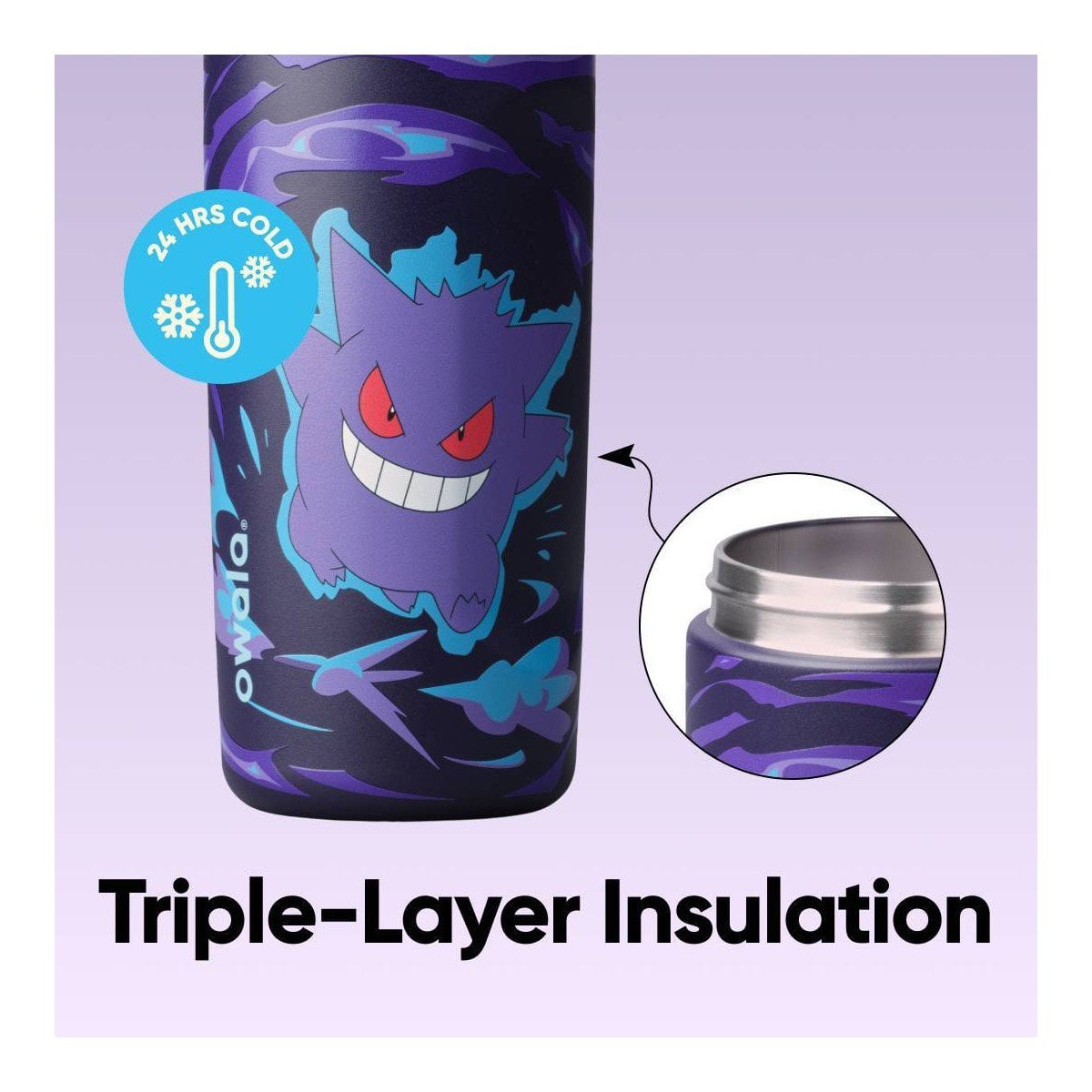 BOTELLA OWALA FREESIP POKEMON GENGAR DE ACERO INOXIDABLE 16 OZ 473 ML - 4