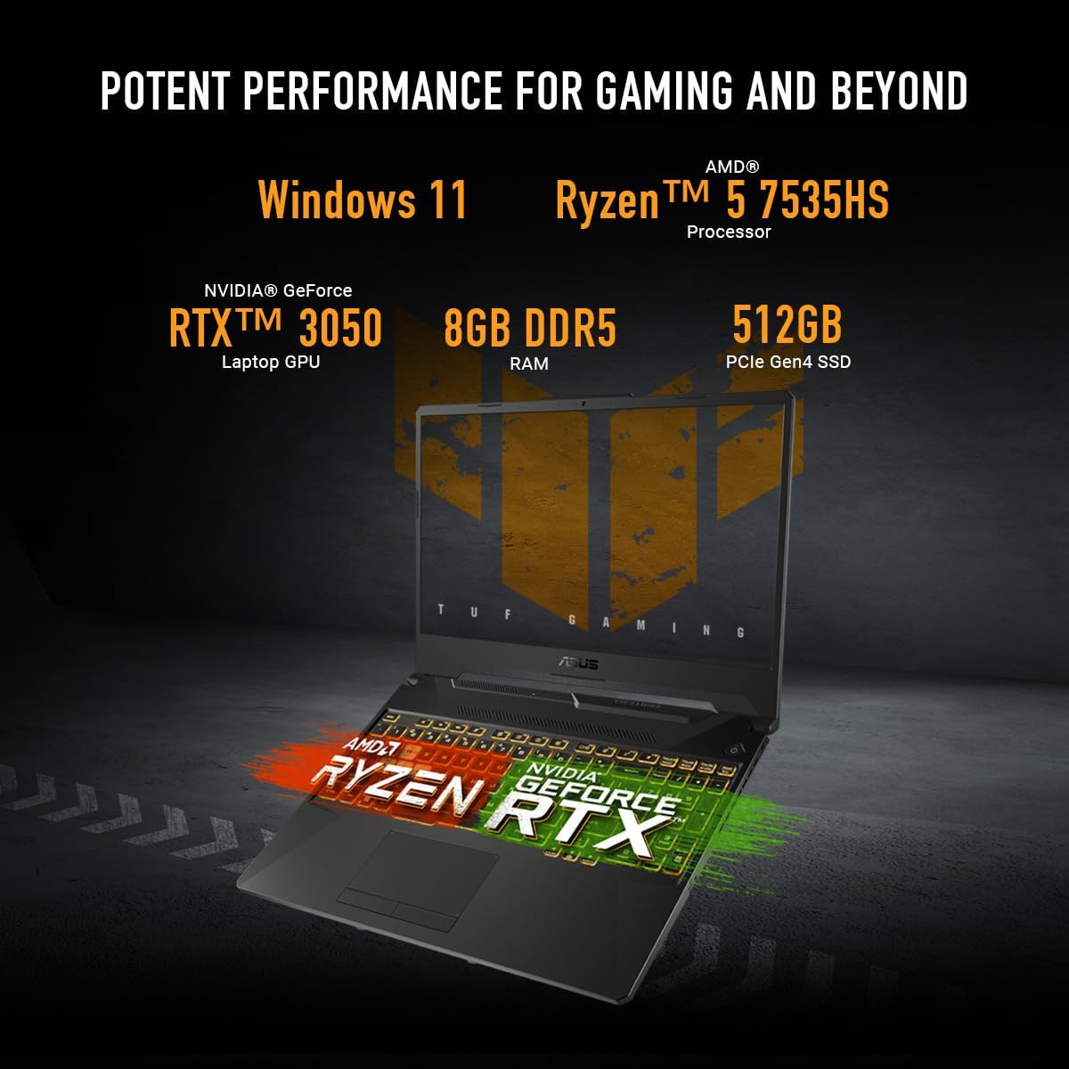 LAPTOP ASUS TUF GAMING A15 15.6' FHD 144HZ AMD RYZEN 5 RTX 3050 8GB DDR5 512GB SSD - 2