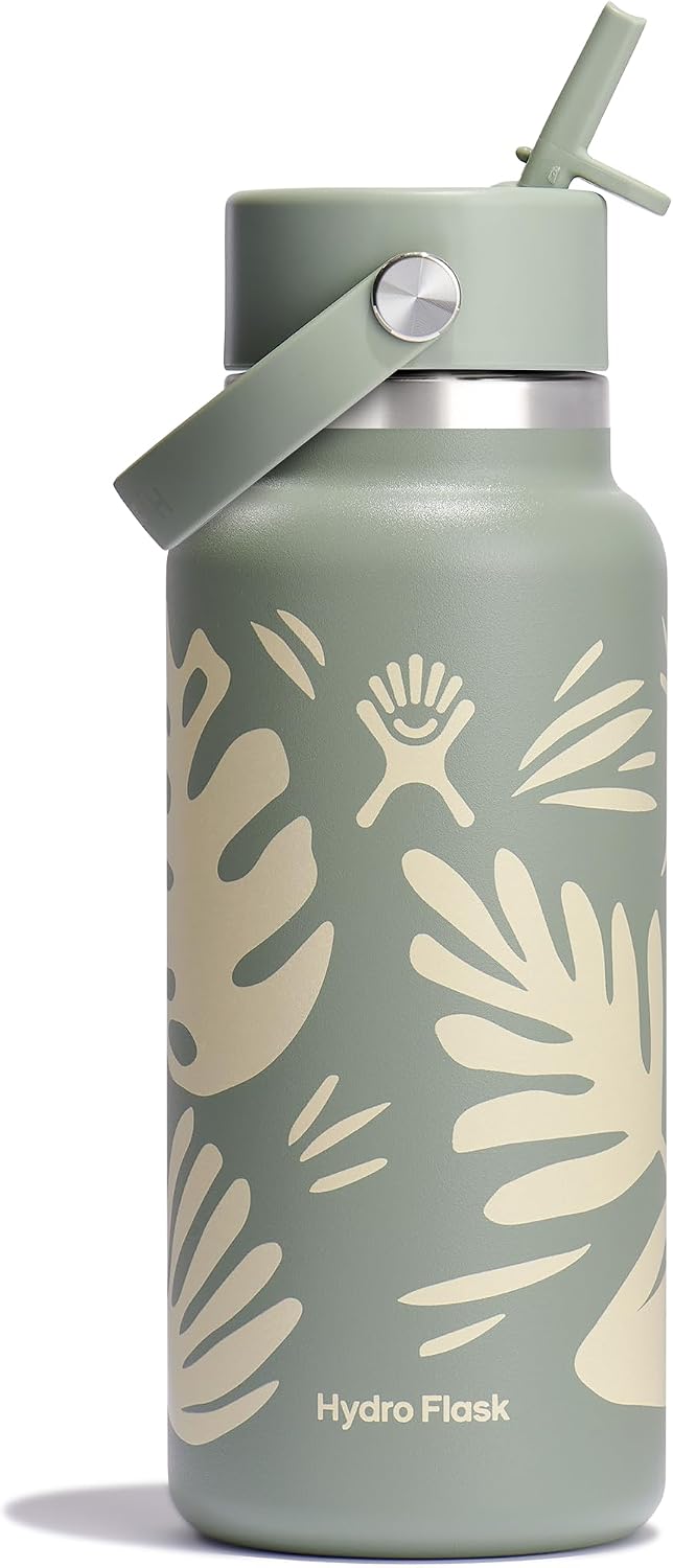 TERMO HYDRO FLASK WATER BOTTLE BOCA ANCHA 32 OZ BOTANICAL BLISS CON TAPA FLEX STRAW - 1