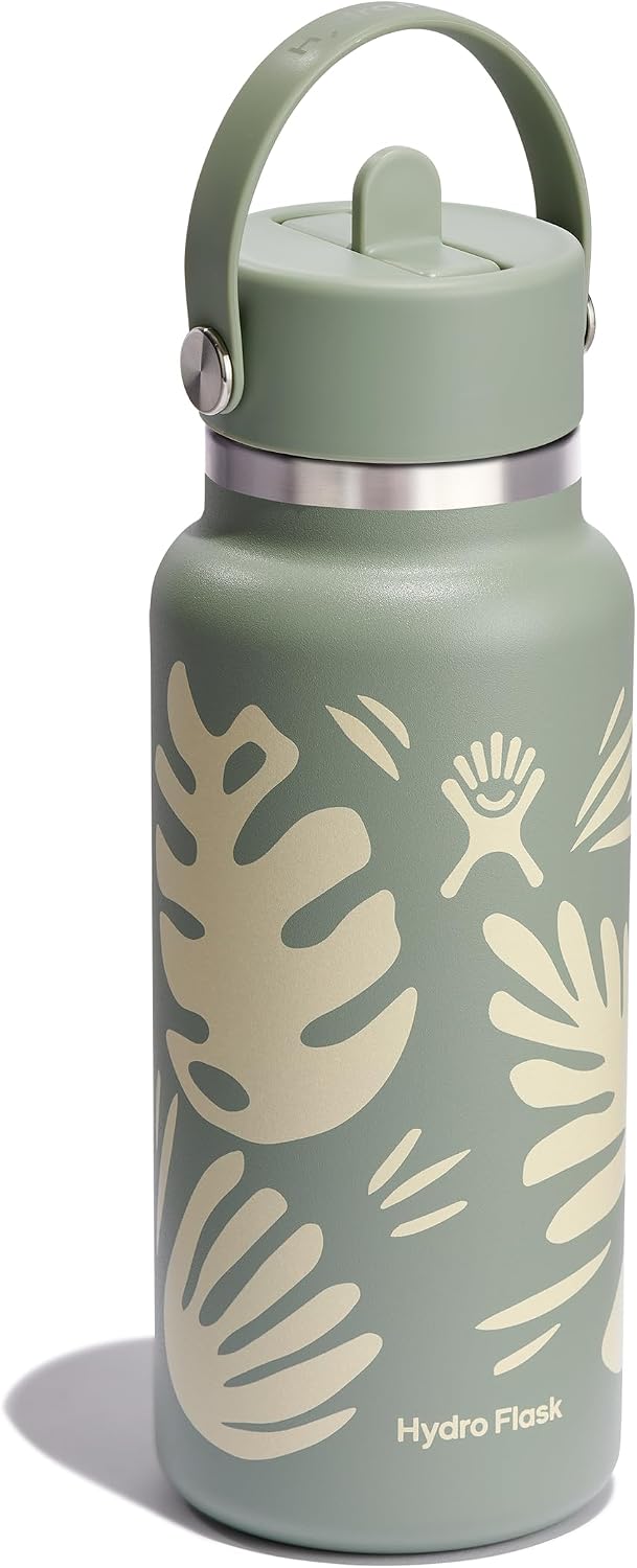 TERMO HYDRO FLASK WATER BOTTLE BOCA ANCHA 32 OZ BOTANICAL BLISS CON TAPA FLEX STRAW - 2