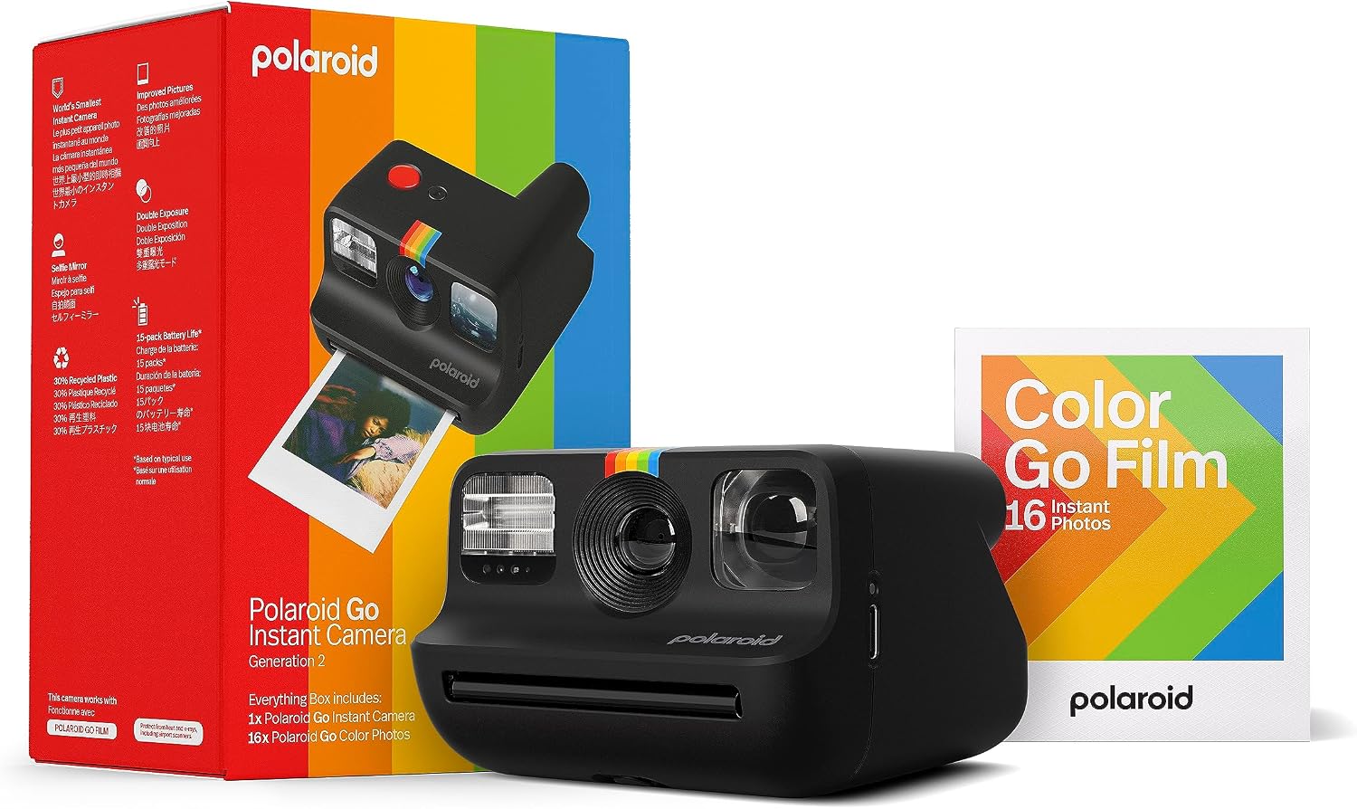 CÁMARA INSTANTÁNEA POLAROID GO GENERATION 2 NEGRA CON PELÍCULA INCLUIDA - 1