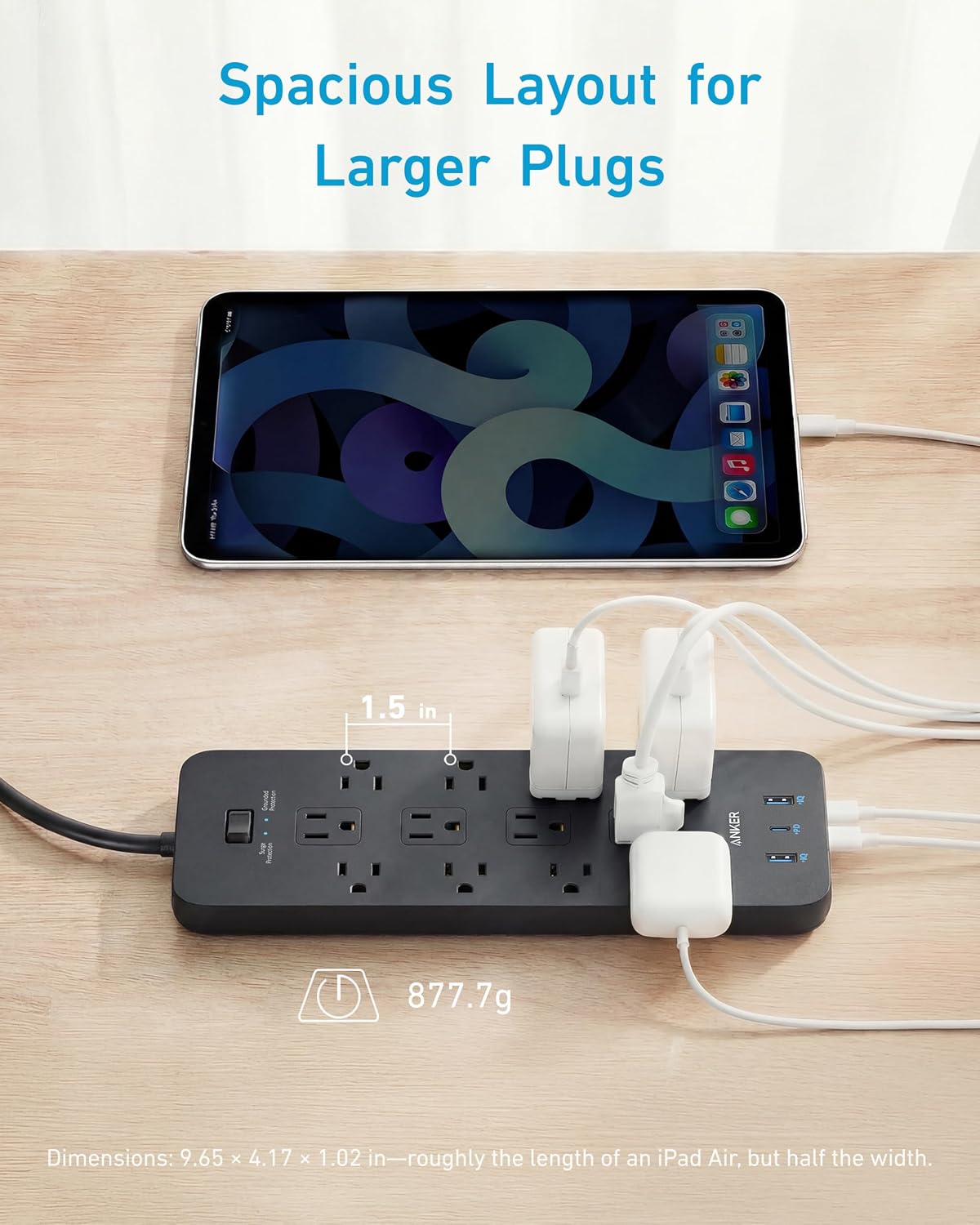 REGLETA ANKER POWER STRIP CON 12 TOMAS AC, 2 PUERTOS USB-A Y 1 PUERTO USB-C, 20W - 5