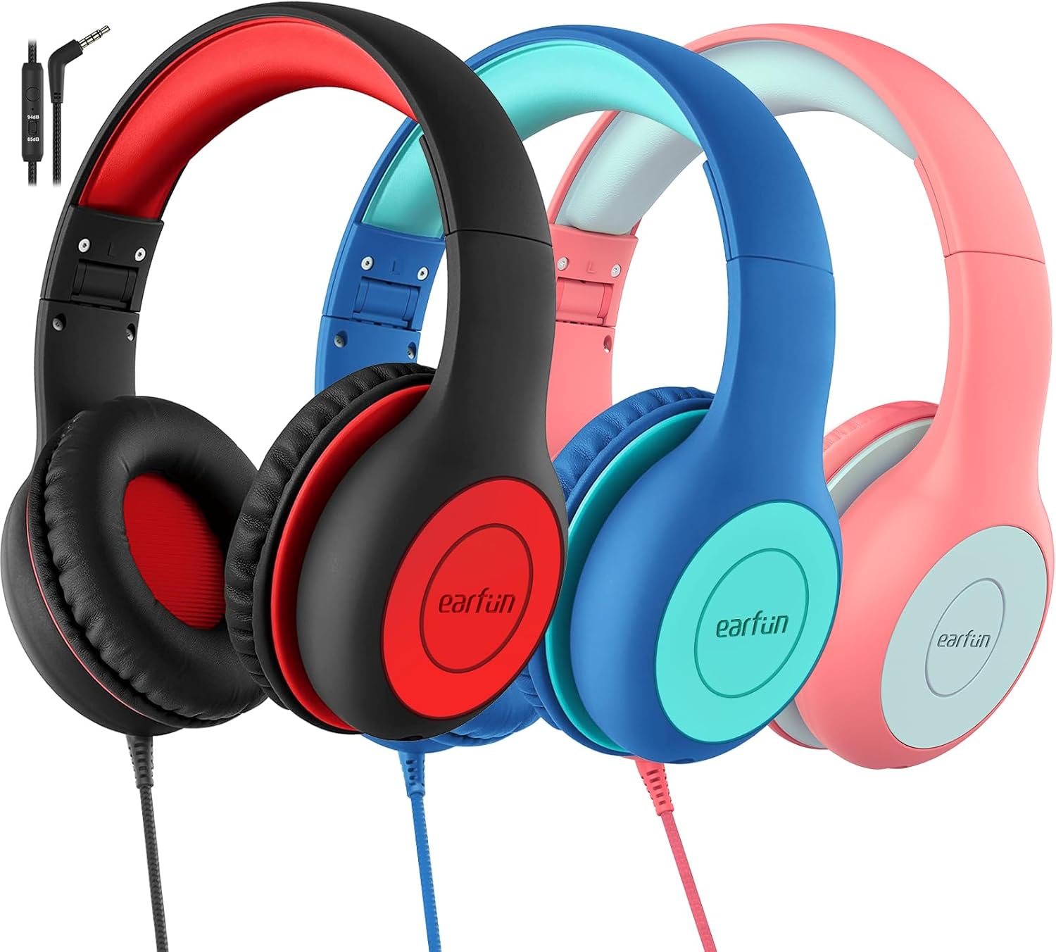 AUDÍFONOS EARFUN K1 KIDS CON MICRÓFONO Y CABLE COMPARTIDOR DE AUDIO, PACK DE 3 - 1