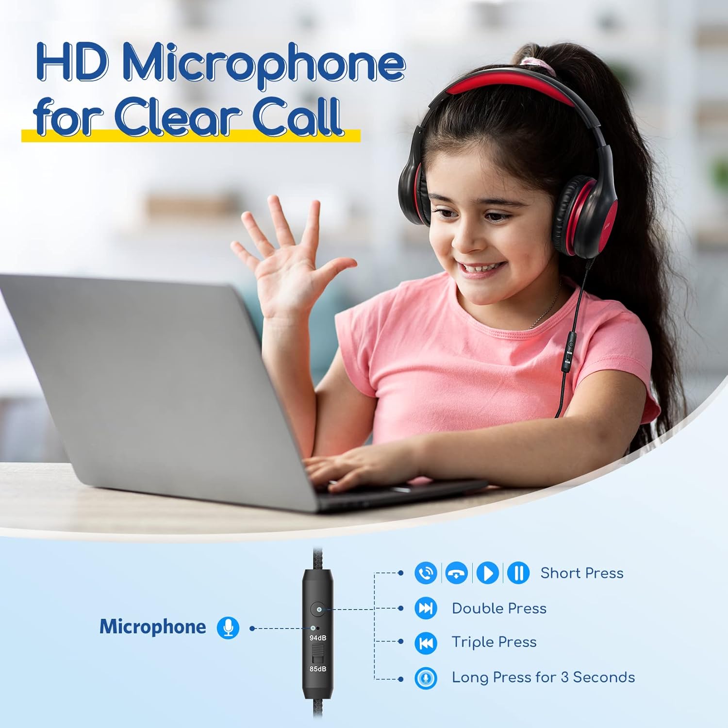 AUDÍFONOS EARFUN K1 KIDS CON MICRÓFONO Y CABLE COMPARTIDOR DE AUDIO, PACK DE 3 - 2