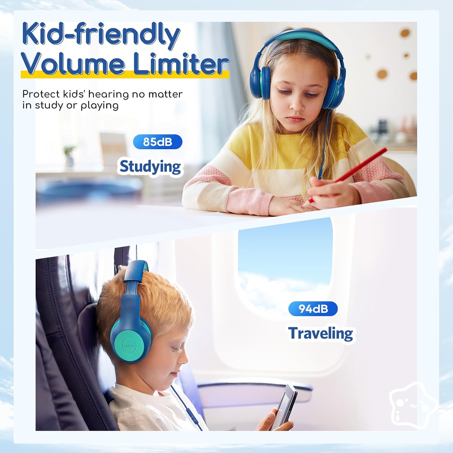 AUDÍFONOS EARFUN K1 KIDS CON MICRÓFONO Y CABLE COMPARTIDOR DE AUDIO, PACK DE 3 - 5