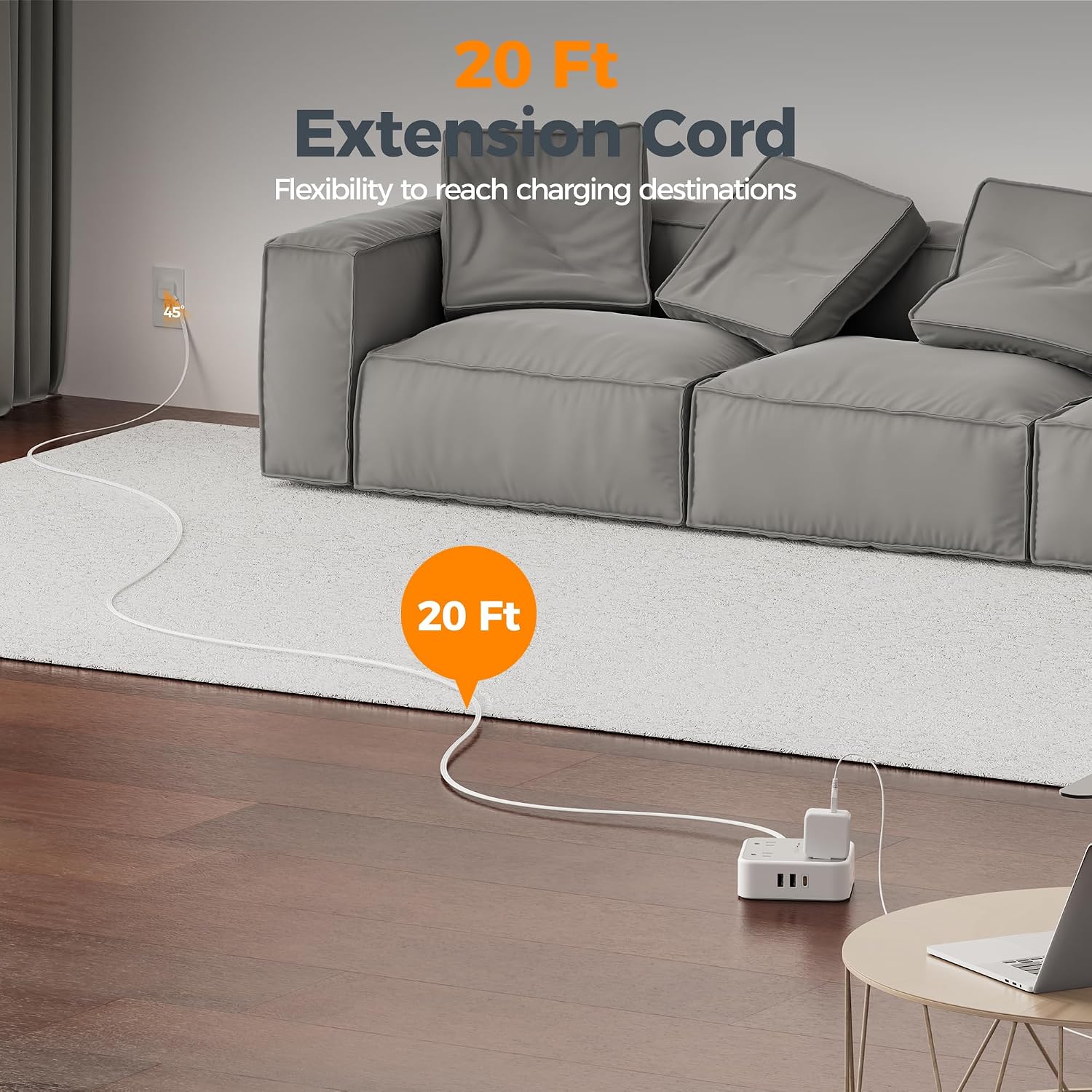 REGLETA DE PROTECCIÓN TESSAN CON 8 TOMAS AC, 3 PUERTOS USB Y CABLE DE 20 PIES, GRIS - 4