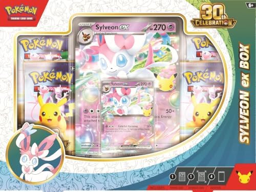 POKEMON TCG 30TH CELEBRATION SYLVEON EX BOX CON 4 SOBRES Y CARTA PROMO FOIL INGLÉS - 1
