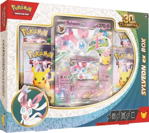 POKEMON TCG 30TH CELEBRATION SYLVEON EX BOX CON 4 SOBRES Y CARTA PROMO FOIL INGLÉS - 2