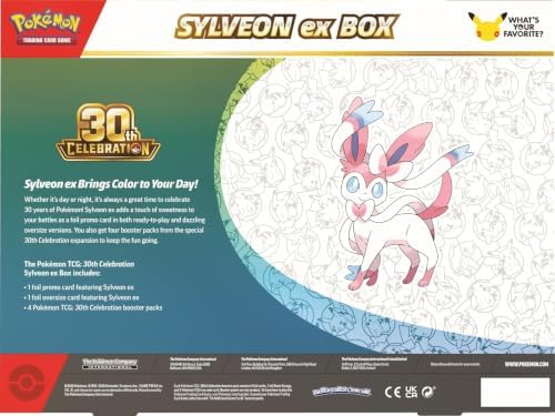 POKEMON TCG 30TH CELEBRATION SYLVEON EX BOX CON 4 SOBRES Y CARTA PROMO FOIL INGLÉS - 3