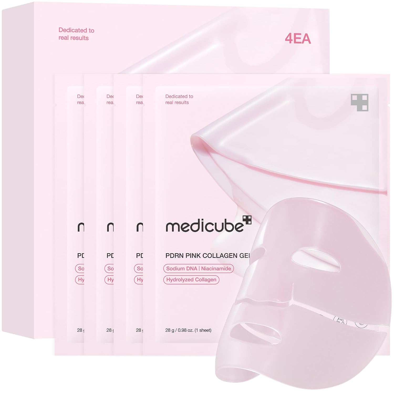 MASCARILLA FACIAL MEDICUBE JELLY GEL MASK CON SALMON DNA PDRN Y COLÁGENO ROSA, 4 UNIDADES - 1