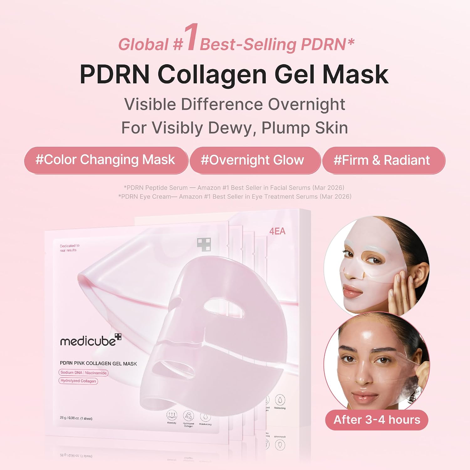 MASCARILLA FACIAL MEDICUBE JELLY GEL MASK CON SALMON DNA PDRN Y COLÁGENO ROSA, 4 UNIDADES - 2