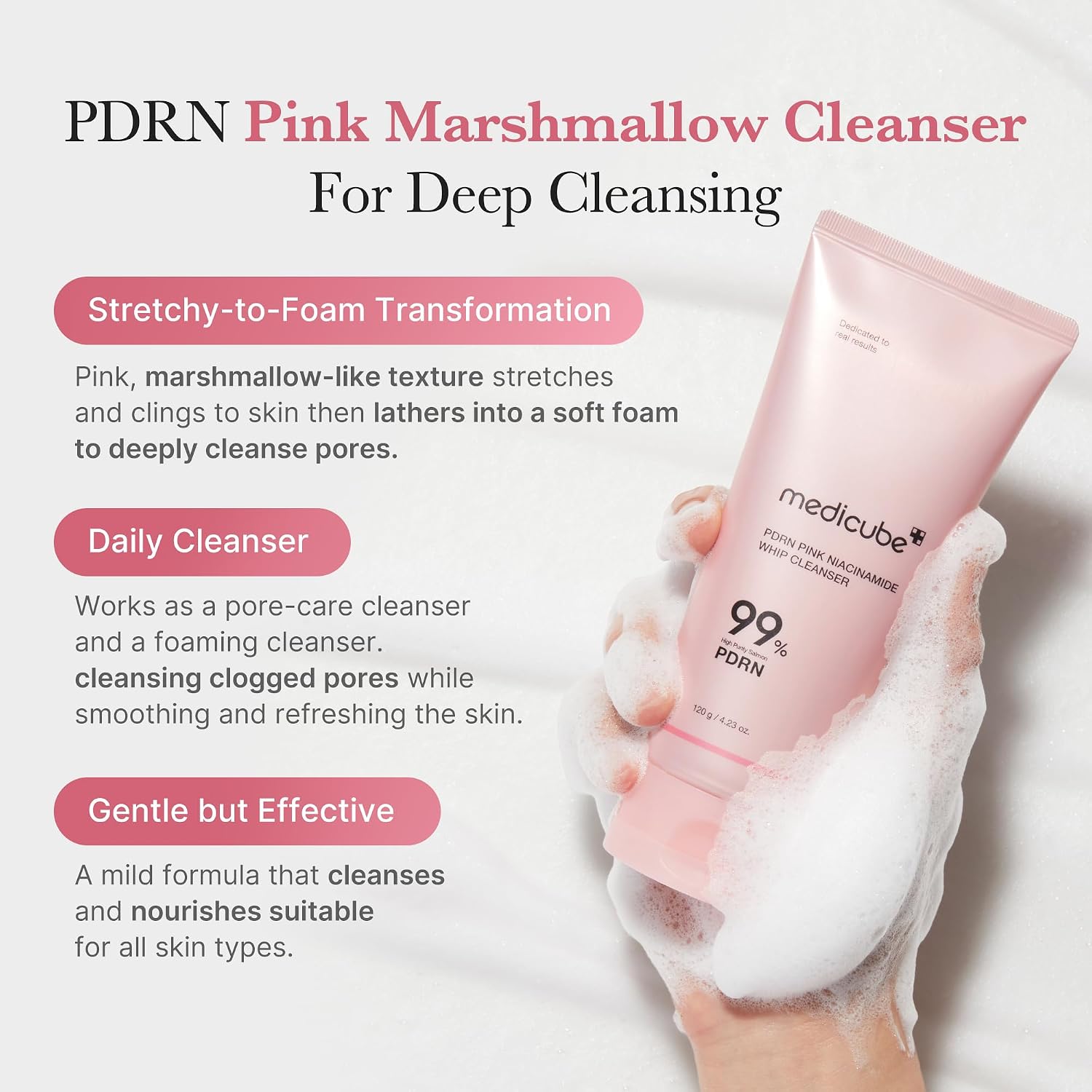LIMPIADOR FACIAL MEDICUBE PDRN MARSHMALLOW WHIP CLEANSER - 3