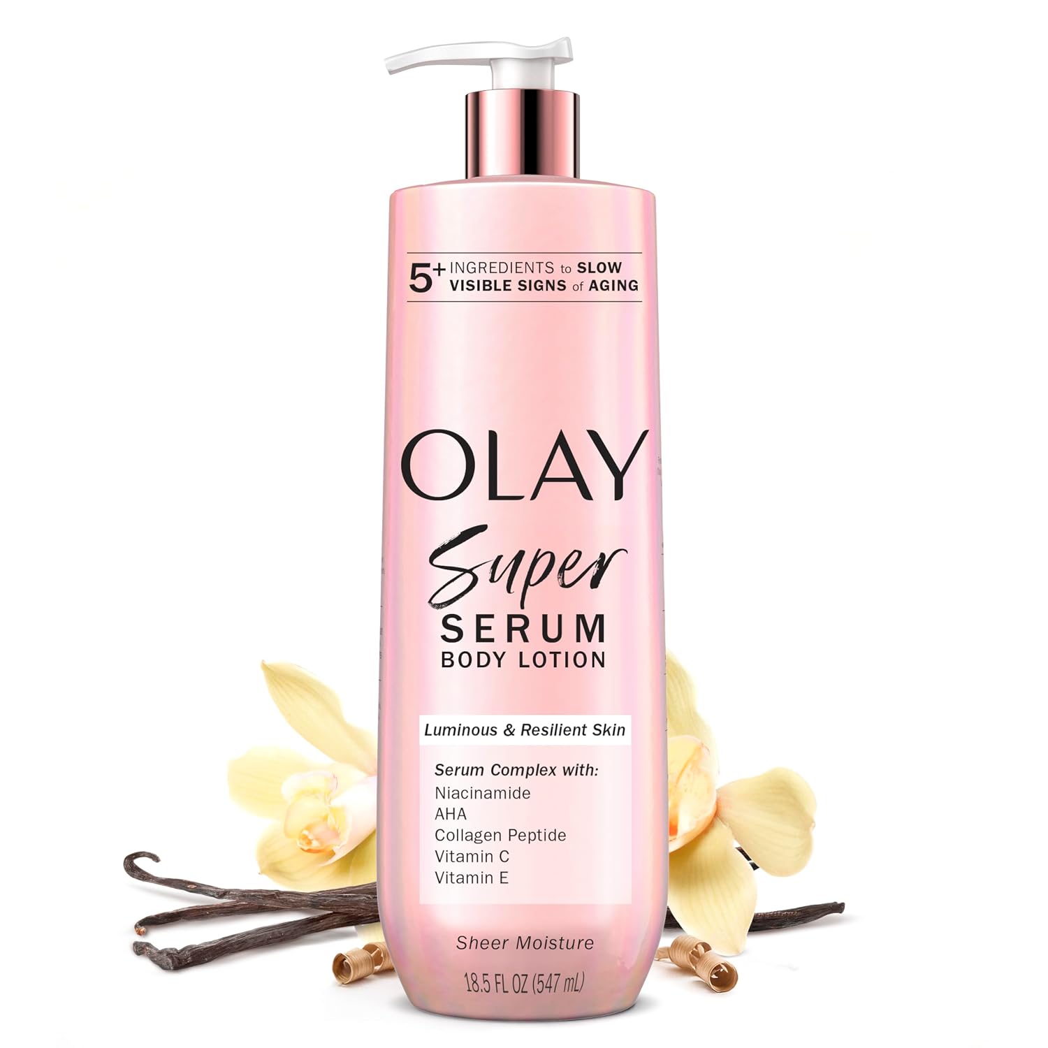 LOCIÓN CORPORAL OLAY SUPER SERUM PARA PIEL SECA, 18.5 FL OZ, AROMA VAINILLA Y MADERA - 1