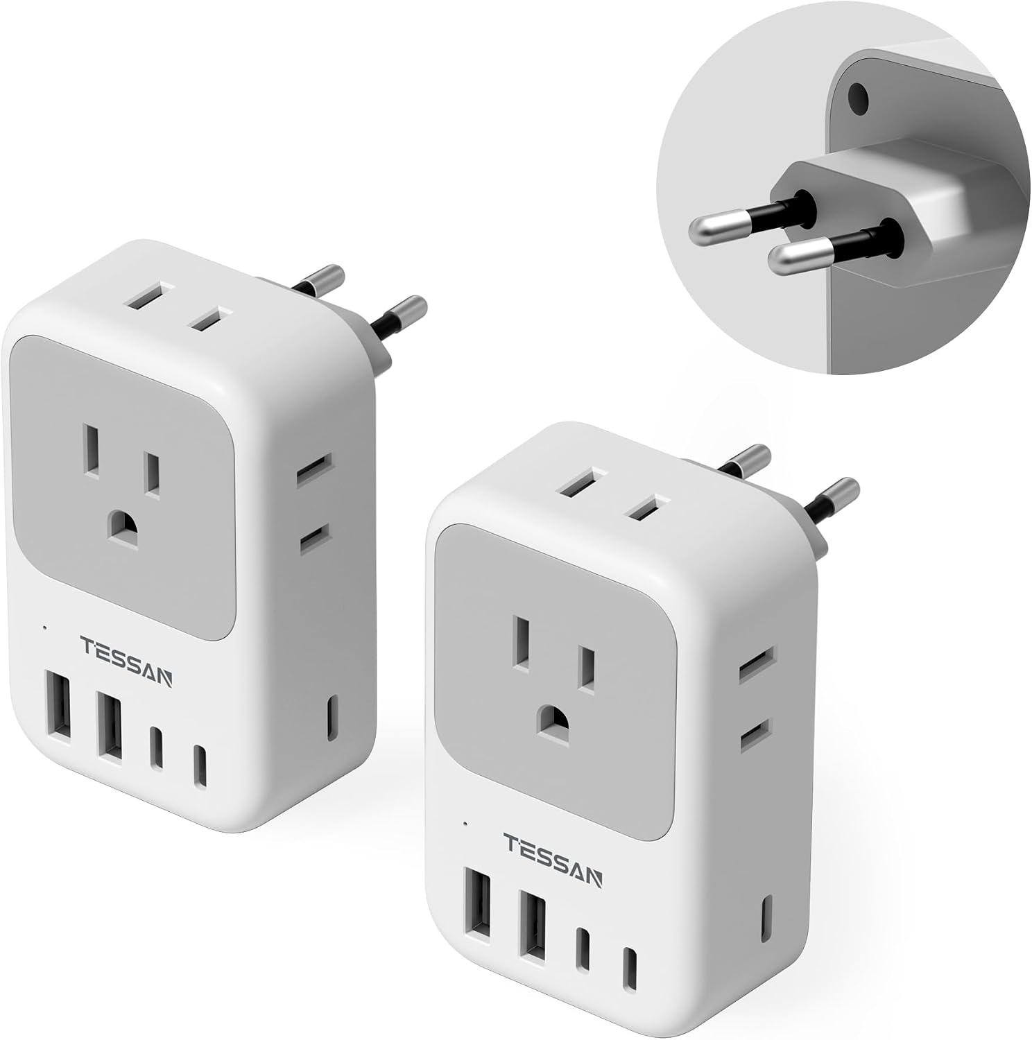 ADAPTADOR DE VIAJE EUROPEO TESSAN TYPE C CON 5 PUERTOS USB 28W - 1