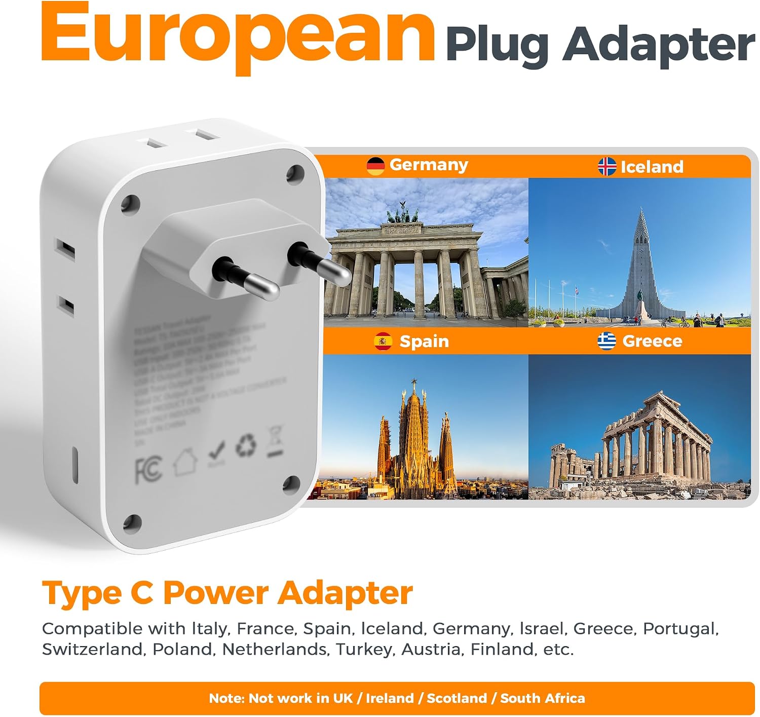 ADAPTADOR DE VIAJE EUROPEO TESSAN TYPE C CON 5 PUERTOS USB 28W - 2