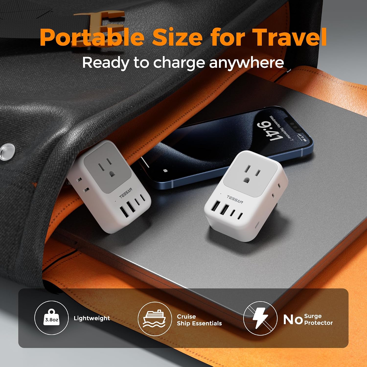 ADAPTADOR DE VIAJE EUROPEO TESSAN TYPE C CON 5 PUERTOS USB 28W - 5