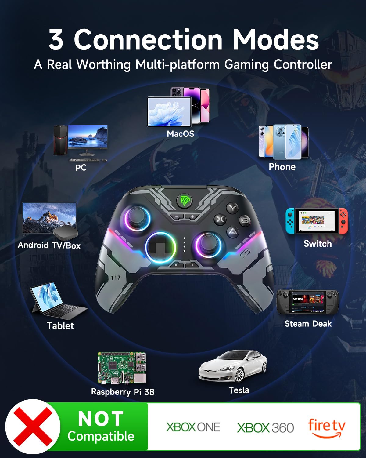 CONTROL INALÁMBRICO EASYSMX X15 PARA PC Y STEAM, HALL EFFECT, NEGRO - 2