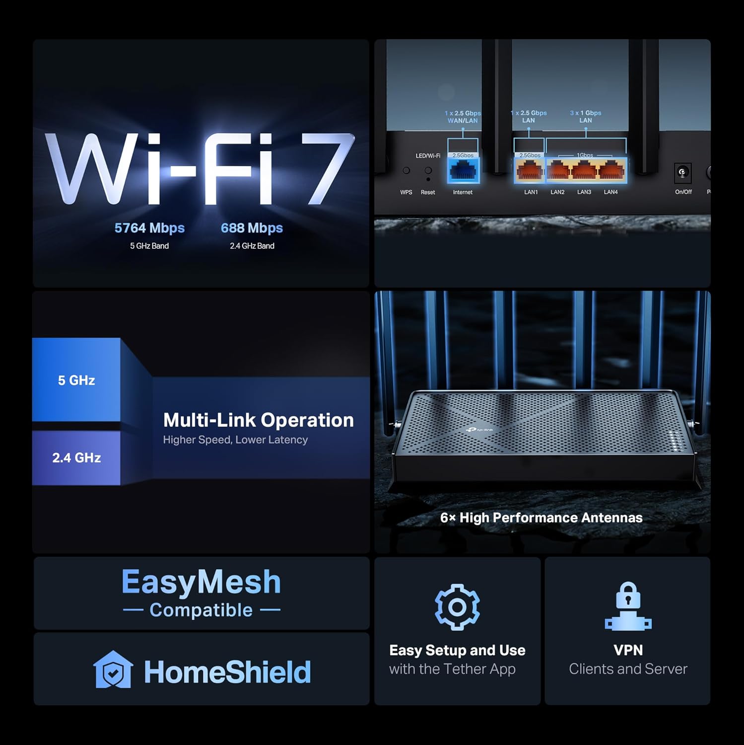 ROUTER TP-LINK ARCHER BE400 WIFI 7 BE6500 DUAL BAND - 2