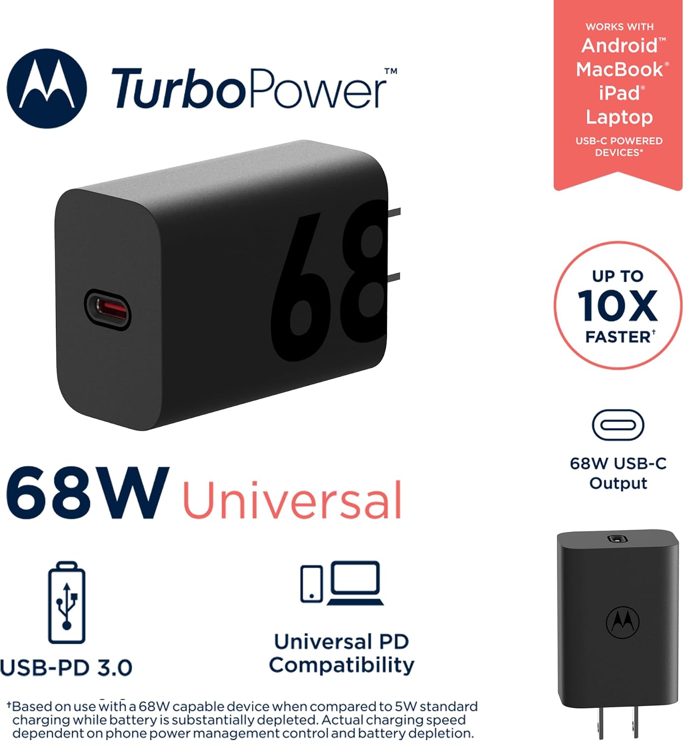 CARGADOR MOTOROLA TURBOPOWER 68W USB-C CON TECNOLOGÍA GAN - 3