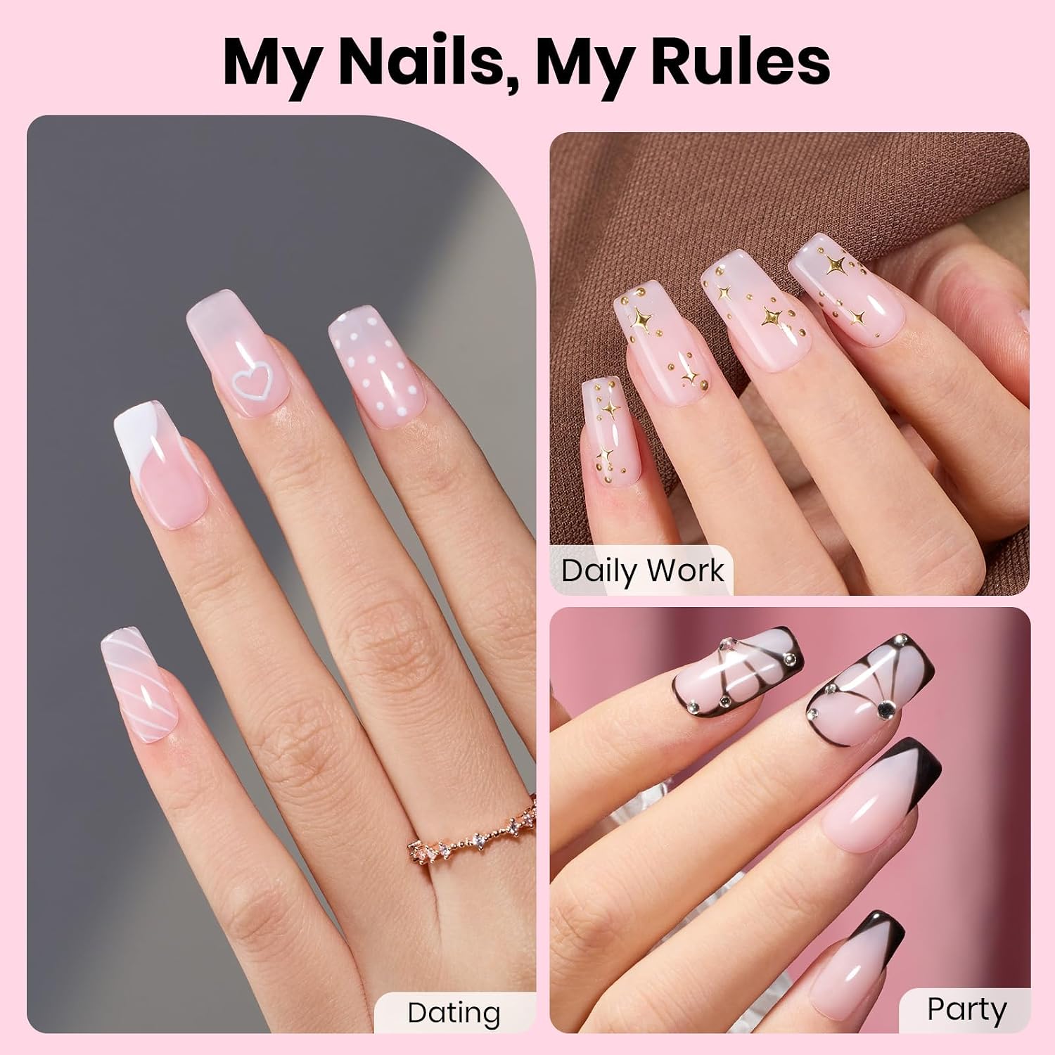 UÑAS POSTIZAS BEETLES GEL POLISH ETCH-X CUADRADAS CORTAS 288 PIEZAS 12 TAMAÑOS - 2