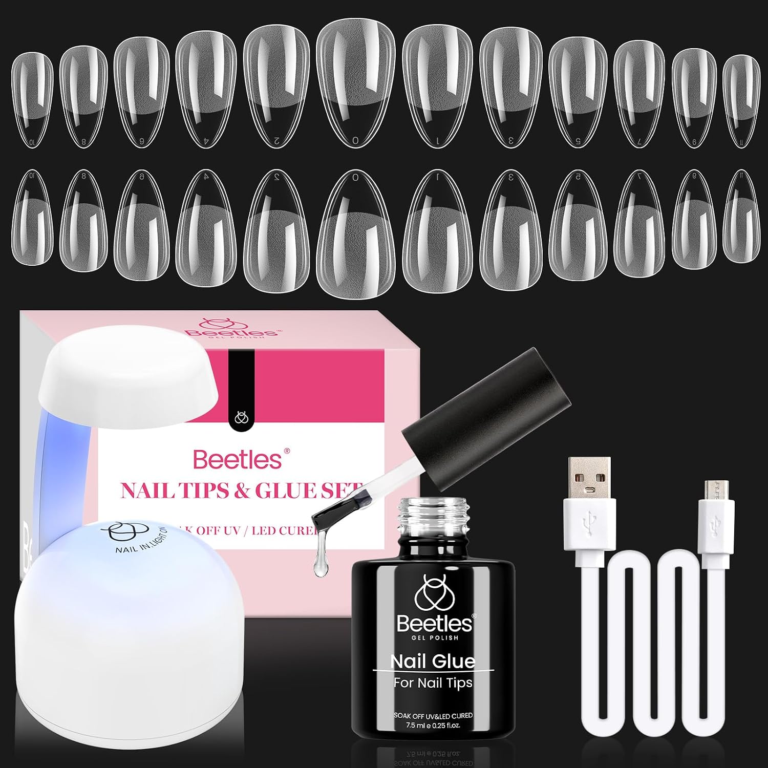 KIT DE UÑAS GEL BEETLES FORMA ALMENDRA 504 PIEZAS CON LÁMPARA UV LED - 1