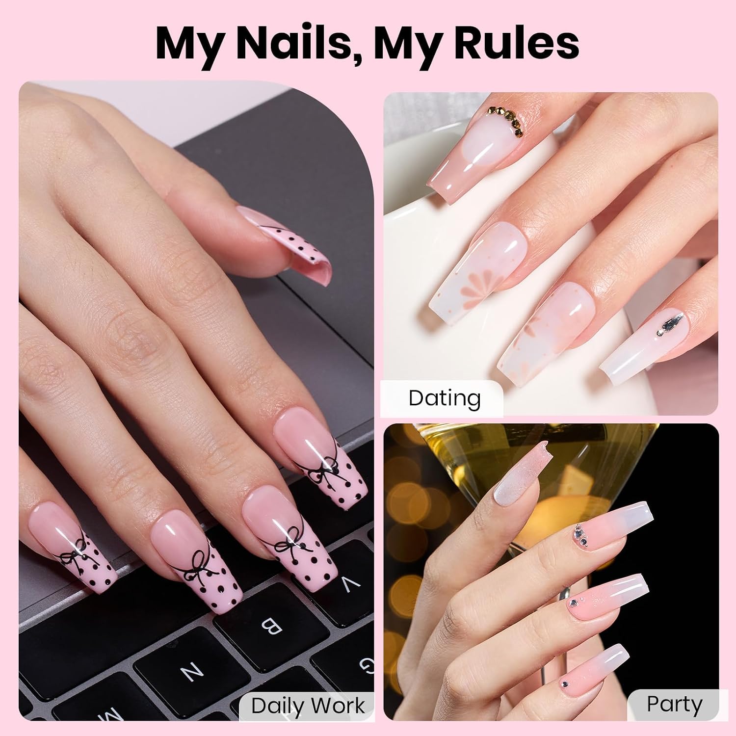 KIT DE UÑAS POSTIZAS BEETLES GEL POLISH ETCH-X COFFIN MEDIUM CON LÁMPARA MINI - 2