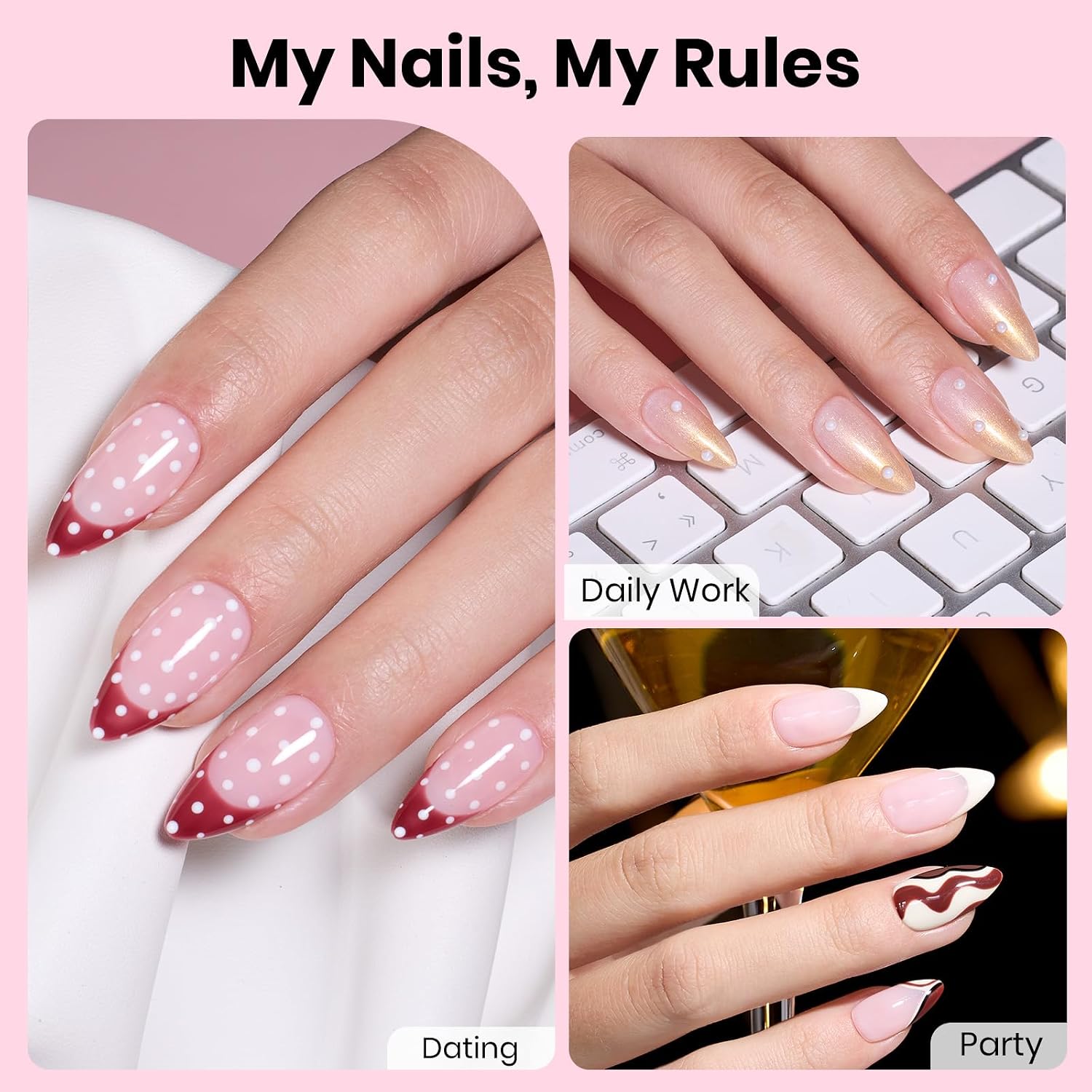 KIT DE UÑAS POSTIZAS BEETLES GEL POLISH ETCH-X ALMENDRA MEDIANO CON LÁMPARA MINI - 2