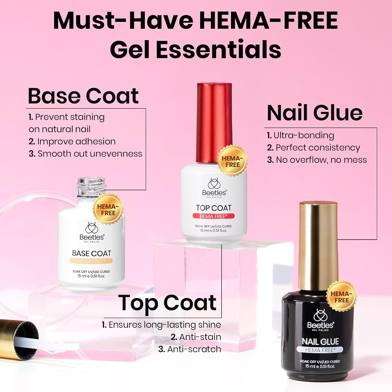 KIT DE UÑAS POSTIZAS BEETLES GEL POLISH ETCH-X ALMENDRA MEDIANO CON LÁMPARA MINI - 4