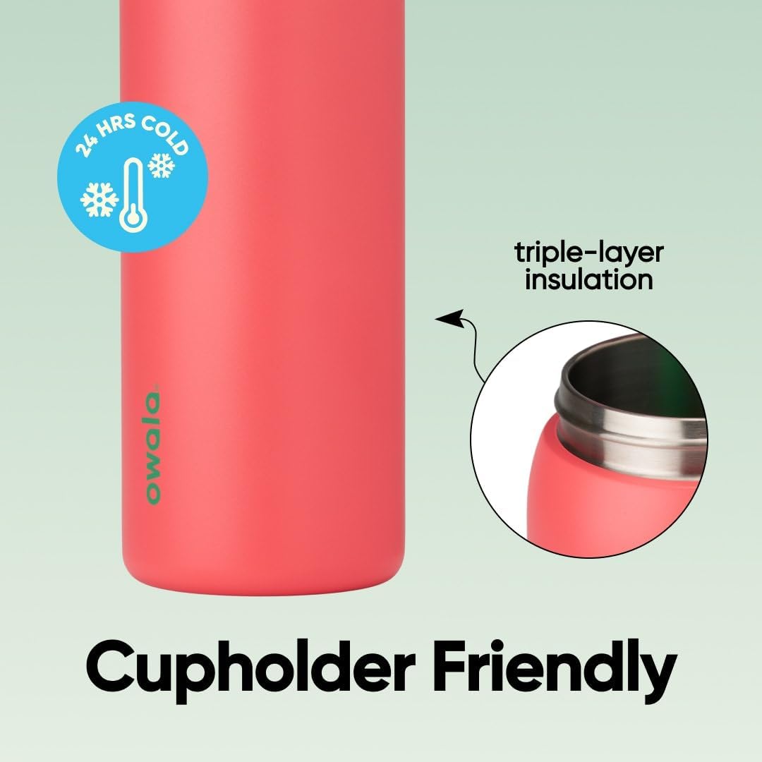 BOTELLA DE AGUA OWALA FREESIP ACERO INOXIDABLE 32 OZ STRAWBERRY FIELDS AISLADA - 4