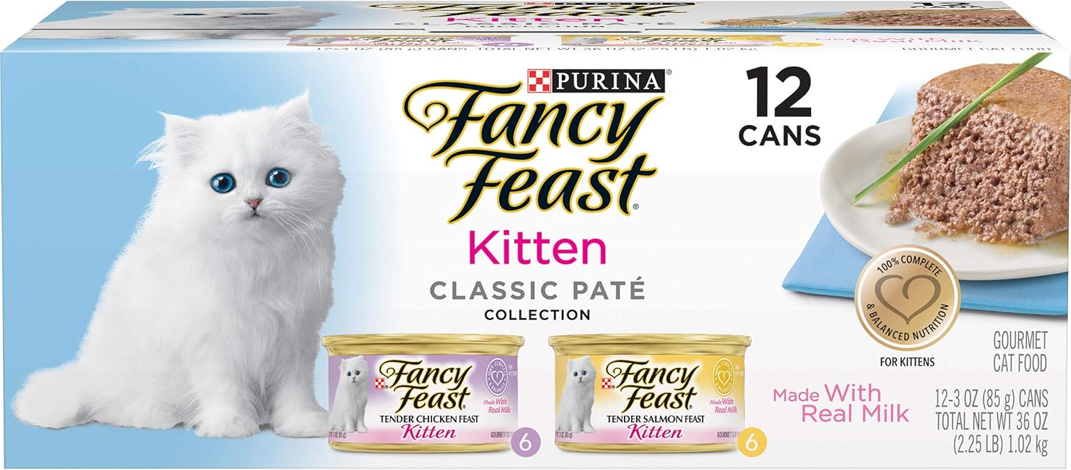 ALIMENTO HÚMEDO PARA GATITOS FANCY FEAST GRAIN FREE PATE POLLO Y SALMÓN 24 LATAS DE 3 OZ - 1