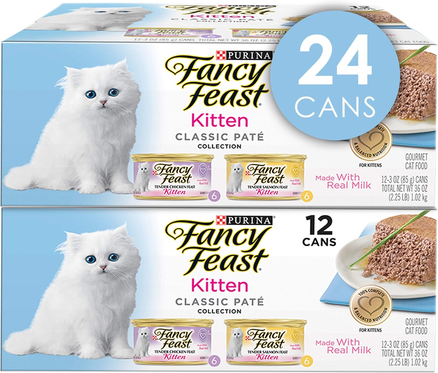 ALIMENTO HÚMEDO PARA GATITOS FANCY FEAST GRAIN FREE PATE POLLO Y SALMÓN 24 LATAS DE 3 OZ - 2