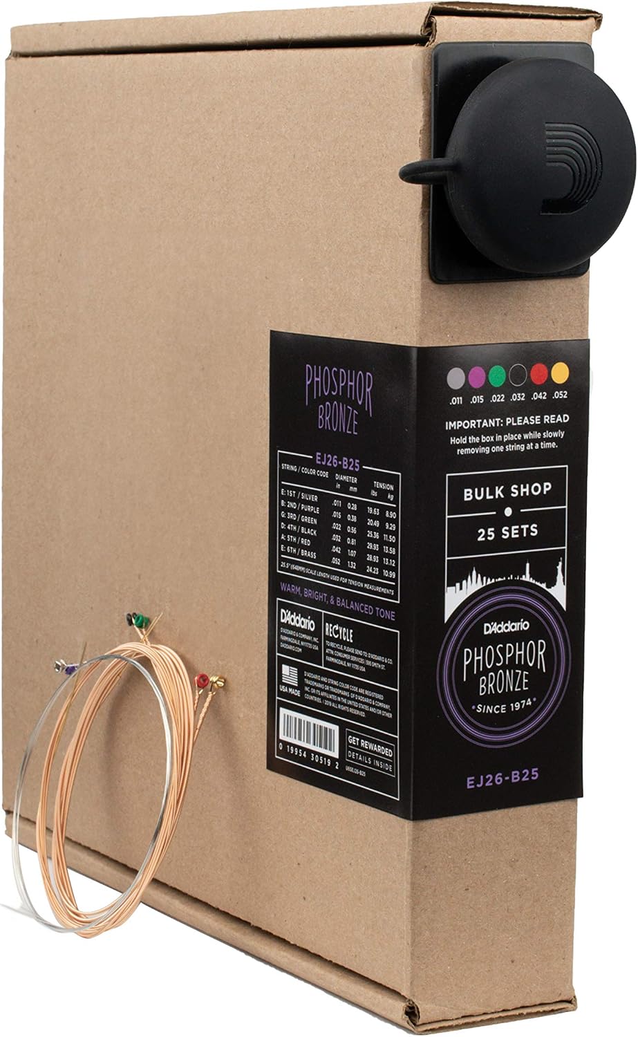 JUEGO DE CUERDAS PARA GUITARRA ACÚSTICA D'ADDARIO EJ26-B25 PHOSPHOR BRONZE 11-52, 25 SETS - 1