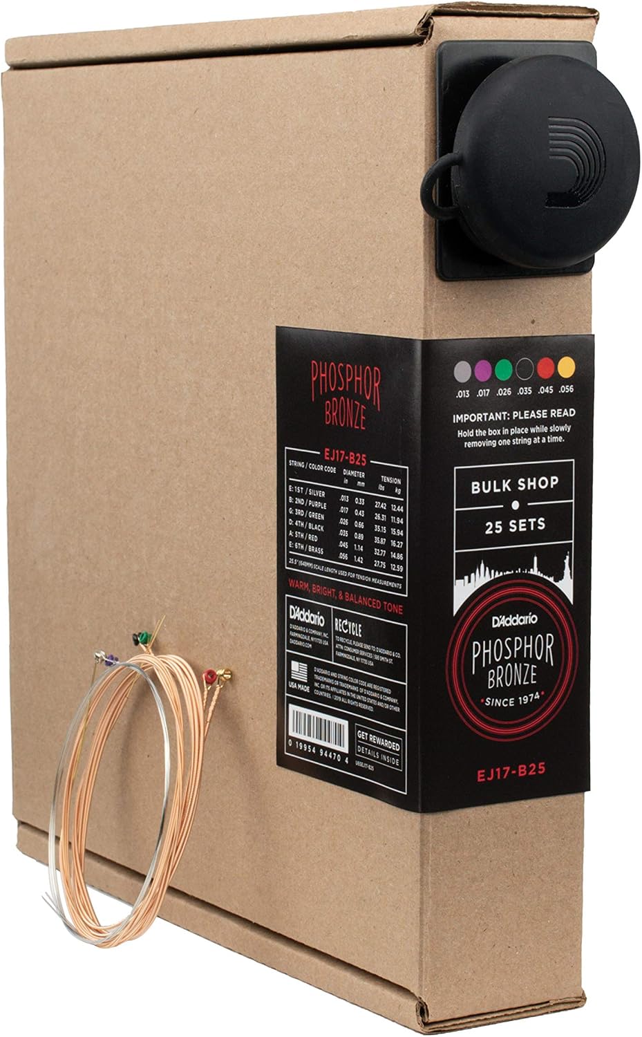 CUERDAS PARA GUITARRA ACÚSTICA D'ADDARIO EJ17 PHOSPHOR BRONZE 13-56, PACK DE 25 JUEGOS - 1