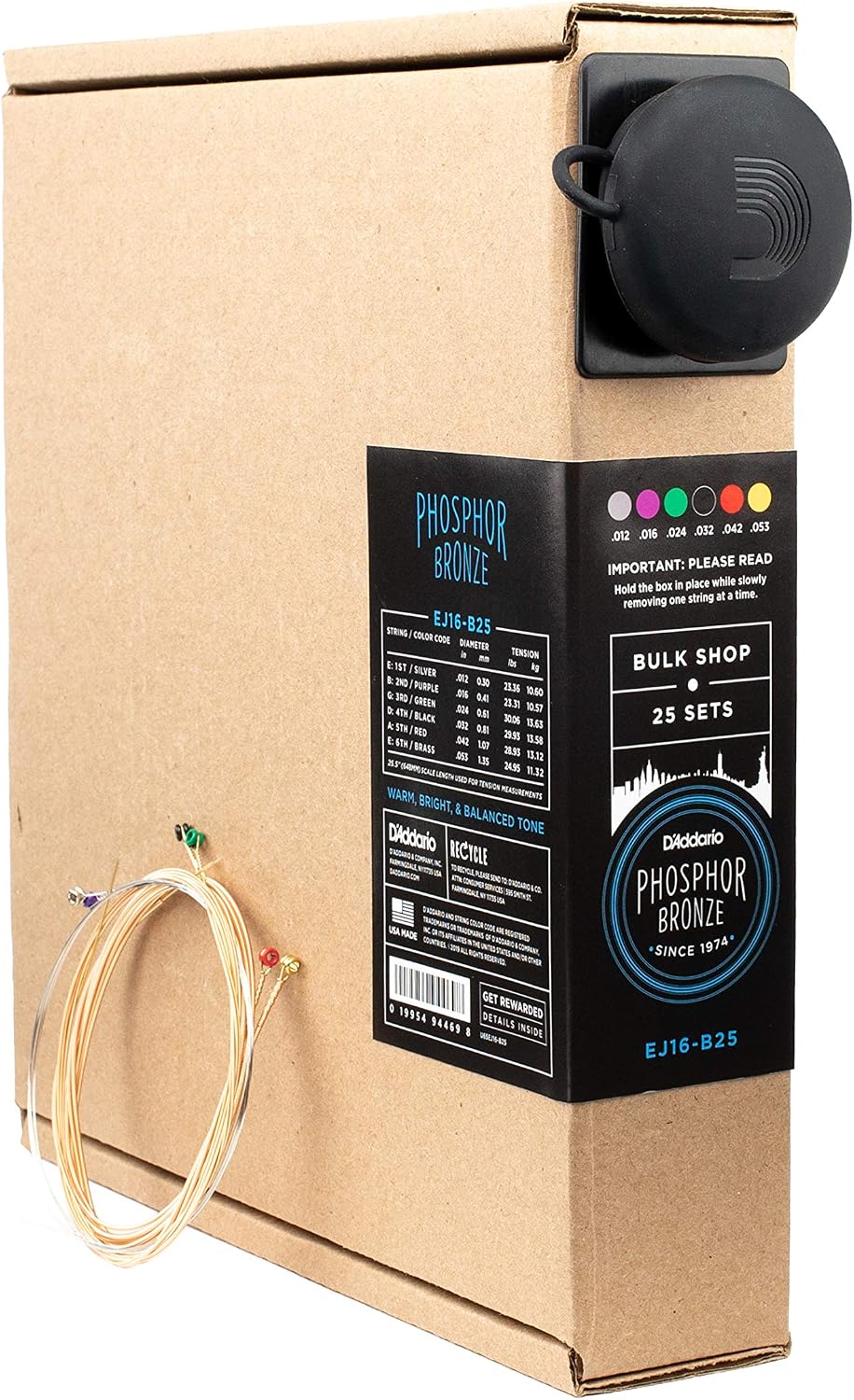 CUERDAS PARA GUITARRA ACÚSTICA D'ADDARIO EJ16 PHOSPHOR BRONZE 12-53, PACK DE 25 JUEGOS - 1