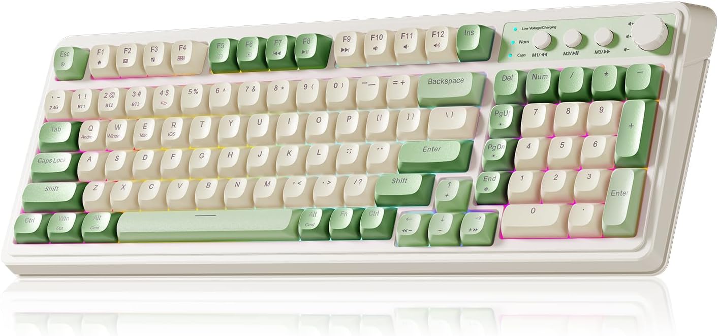 TECLADO GAMER AULA S99 INALÁMBRICO VERDE CREMA MEMBRANA - 1