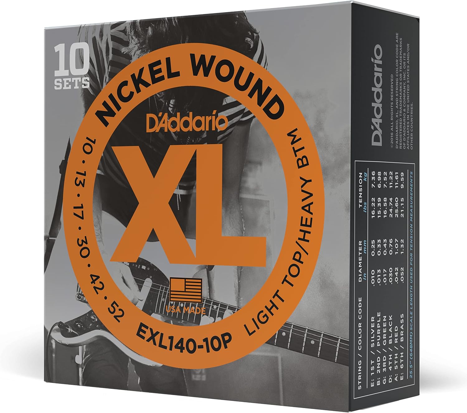 CUERDAS PARA GUITARRA ELÉCTRICA D'ADDARIO XL NICKEL 10-52, PACK DE 10 JUEGOS - 1