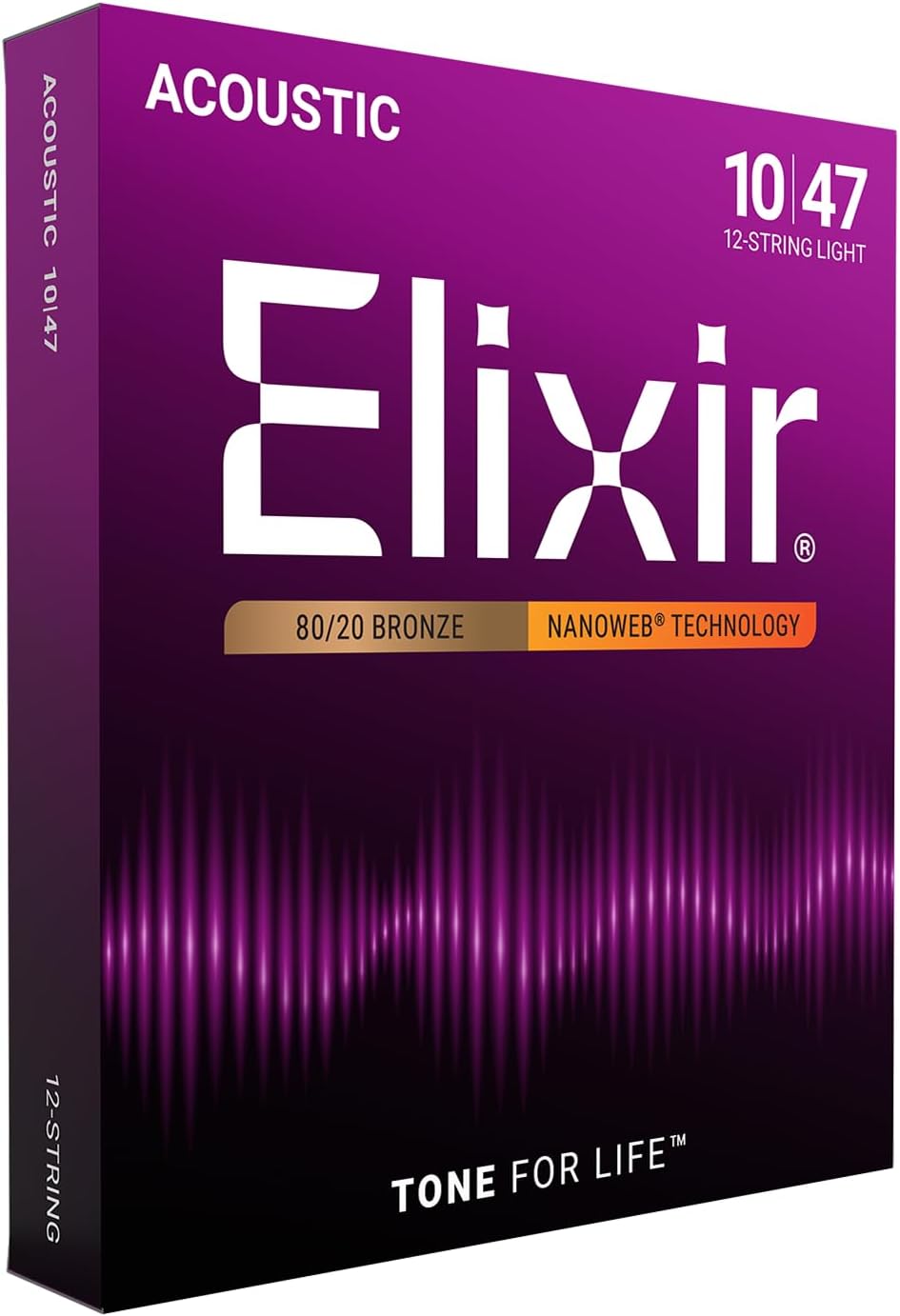 JUEGO DE CUERDAS PARA GUITARRA ACÚSTICA ELIXIR 80/20 BRONZE NANOWEB 12 CUERDAS 10-47 - 1