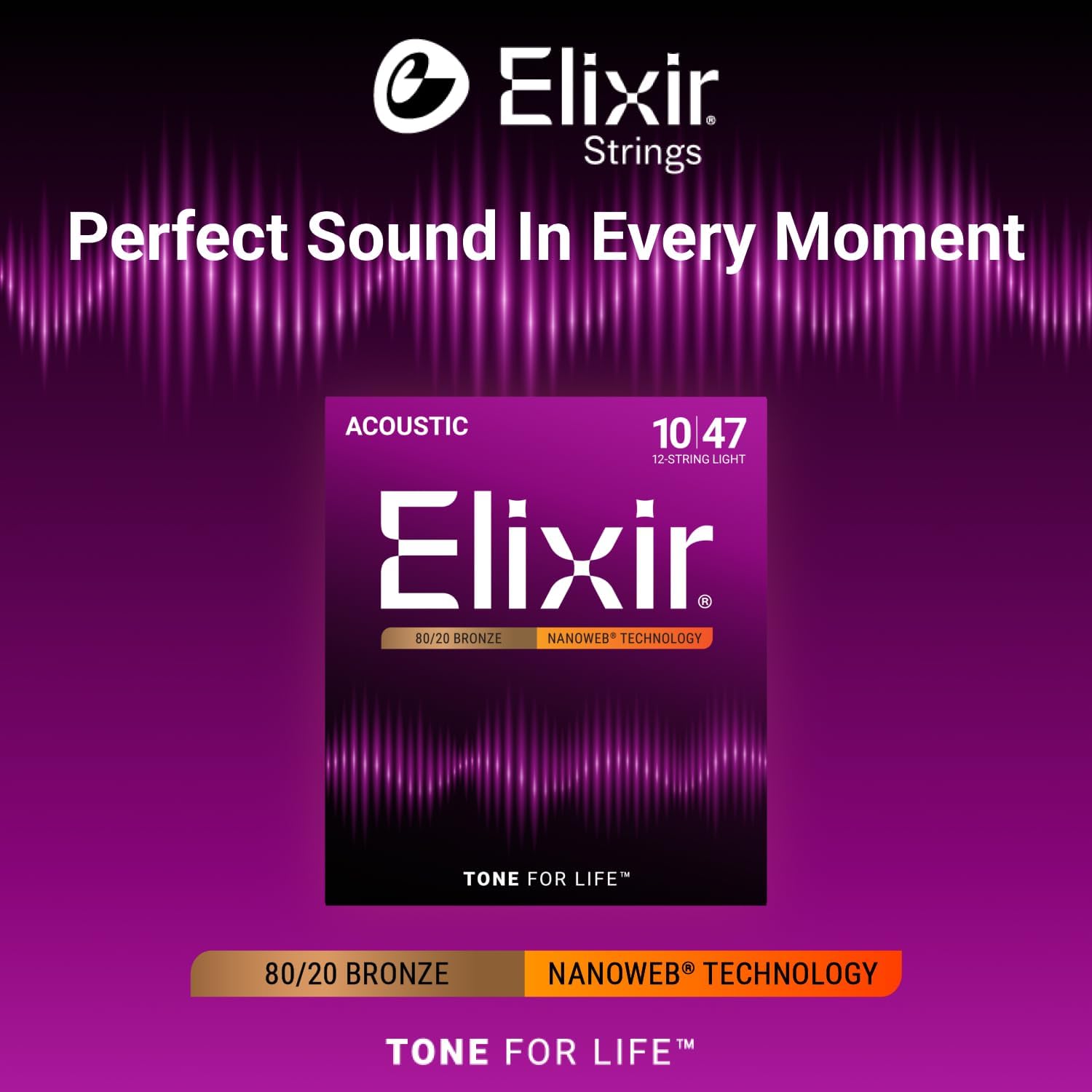 JUEGO DE CUERDAS PARA GUITARRA ACÚSTICA ELIXIR 80/20 BRONZE NANOWEB 12 CUERDAS 10-47 - 3