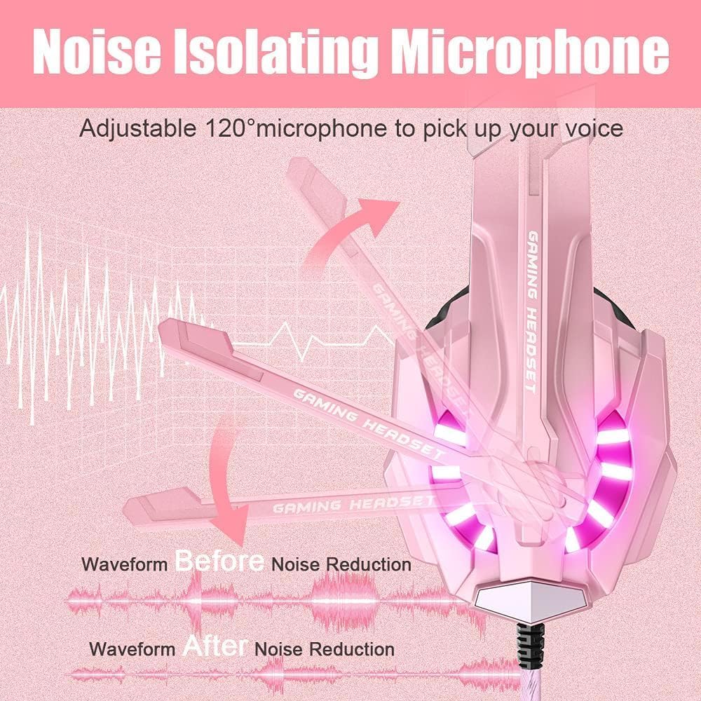HEADSET GAMING BENGOO G9000 OVER-EAR CON MICRÓFONO FLEXIBLE ROSA - 3