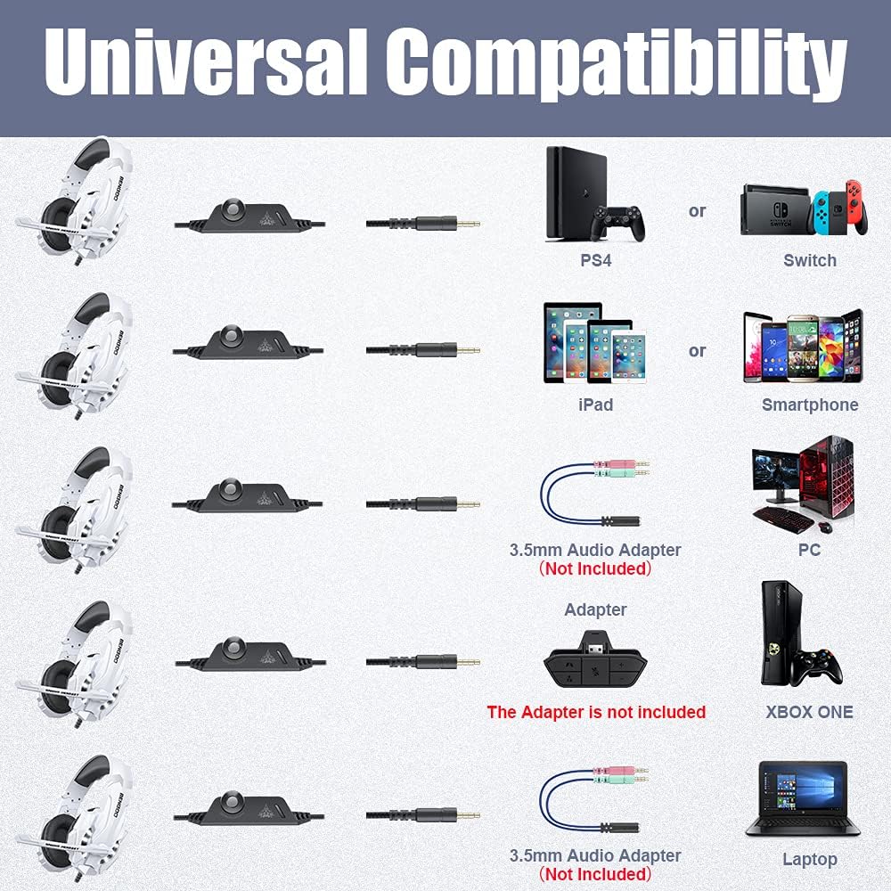 HEADSET GAMING BENGOO G9000 PARA PS4 PS5 XBOX PC BLANCO - 2