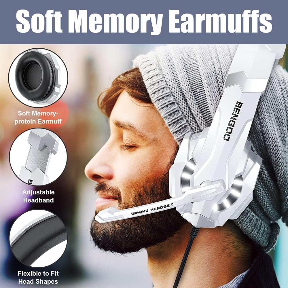 HEADSET GAMING BENGOO G9000 PARA PS4 PS5 XBOX PC BLANCO - 3