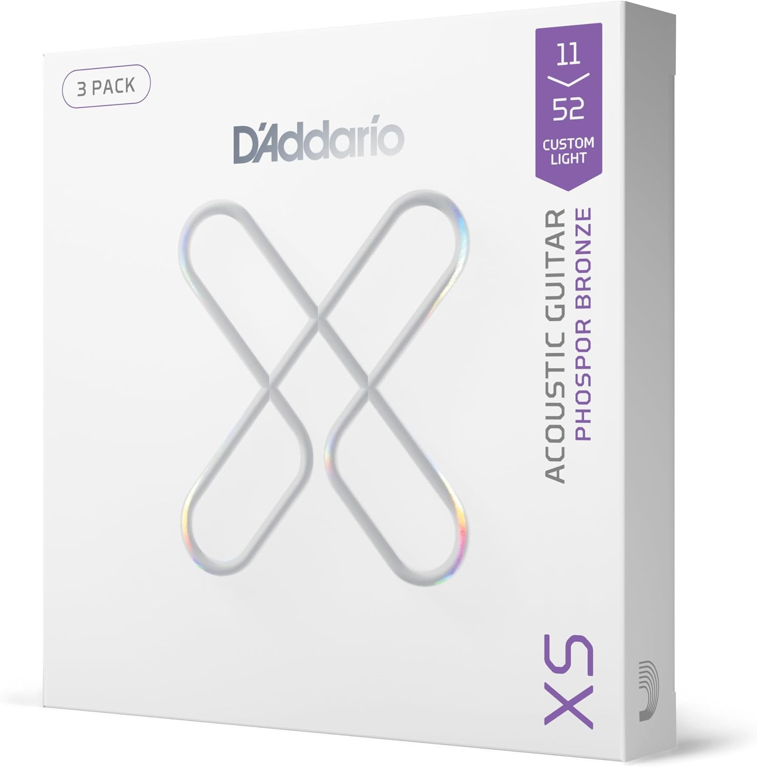 CUERDAS PARA GUITARRA ACÚSTICA D'ADDARIO XS PHOSPHOR BRONZE 11-52, 3 JUEGOS - 1