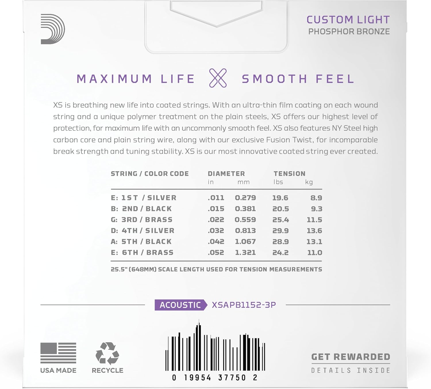 CUERDAS PARA GUITARRA ACÚSTICA D'ADDARIO XS PHOSPHOR BRONZE 11-52, 3 JUEGOS - 2
