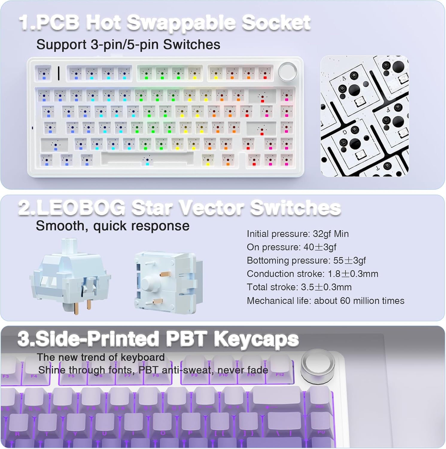 TECLADO MECÁNICO AULA F75 PRO INALÁMBRICO 75% RGB PÚRPURA DEGRADADO - 5