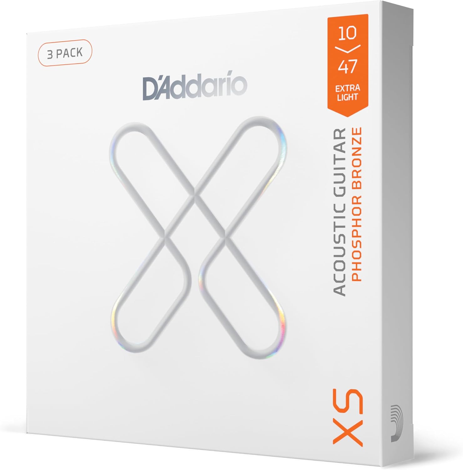 CUERDAS PARA GUITARRA ACÚSTICA D'ADDARIO XS PHOSPHOR BRONZE 10-47, 3 JUEGOS - 1