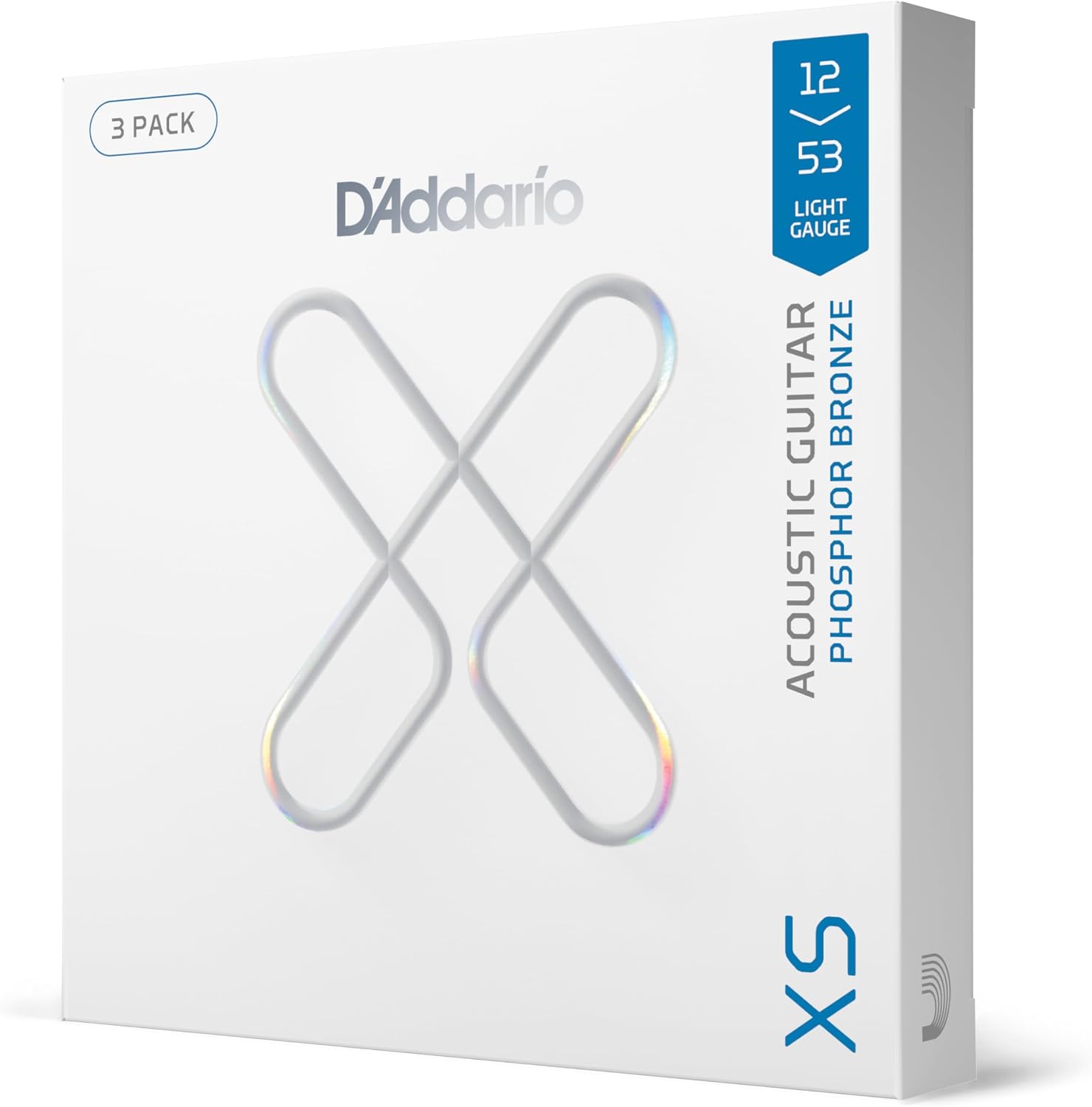 CUERDAS PARA GUITARRA ACÚSTICA D'ADDARIO XS PHOSPHOR BRONZE 12-53, 3 JUEGOS - 1