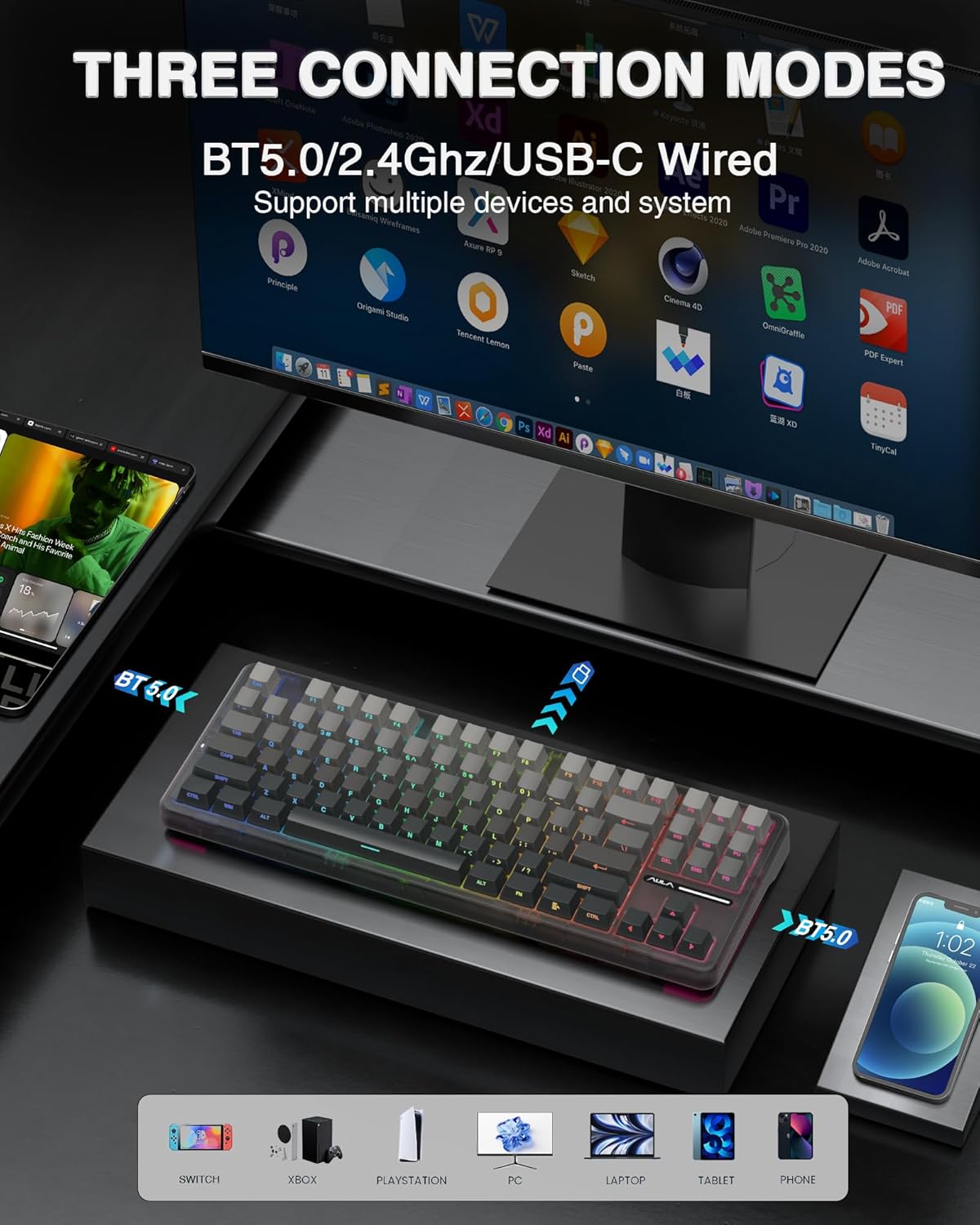TECLADO MECÁNICO AULA F87 PRO INALÁMBRICO 75% TKL RGB - 3