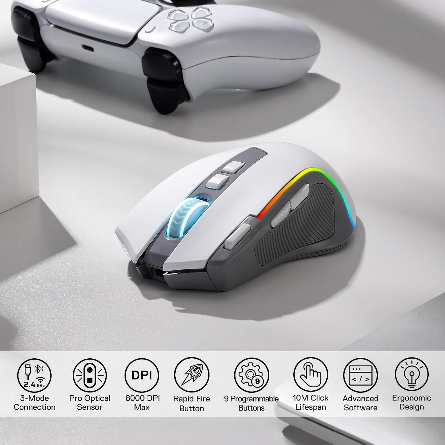 MOUSE GAMER REDRAGON M612 WIRELESS RGB ÓPTICO 8000 DPI - 2