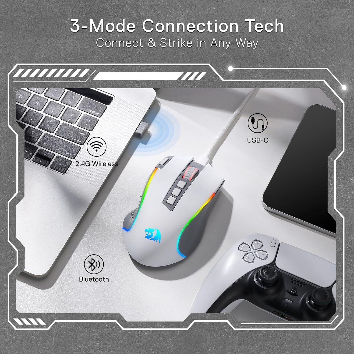 MOUSE GAMER REDRAGON M612 WIRELESS RGB ÓPTICO 8000 DPI - 4